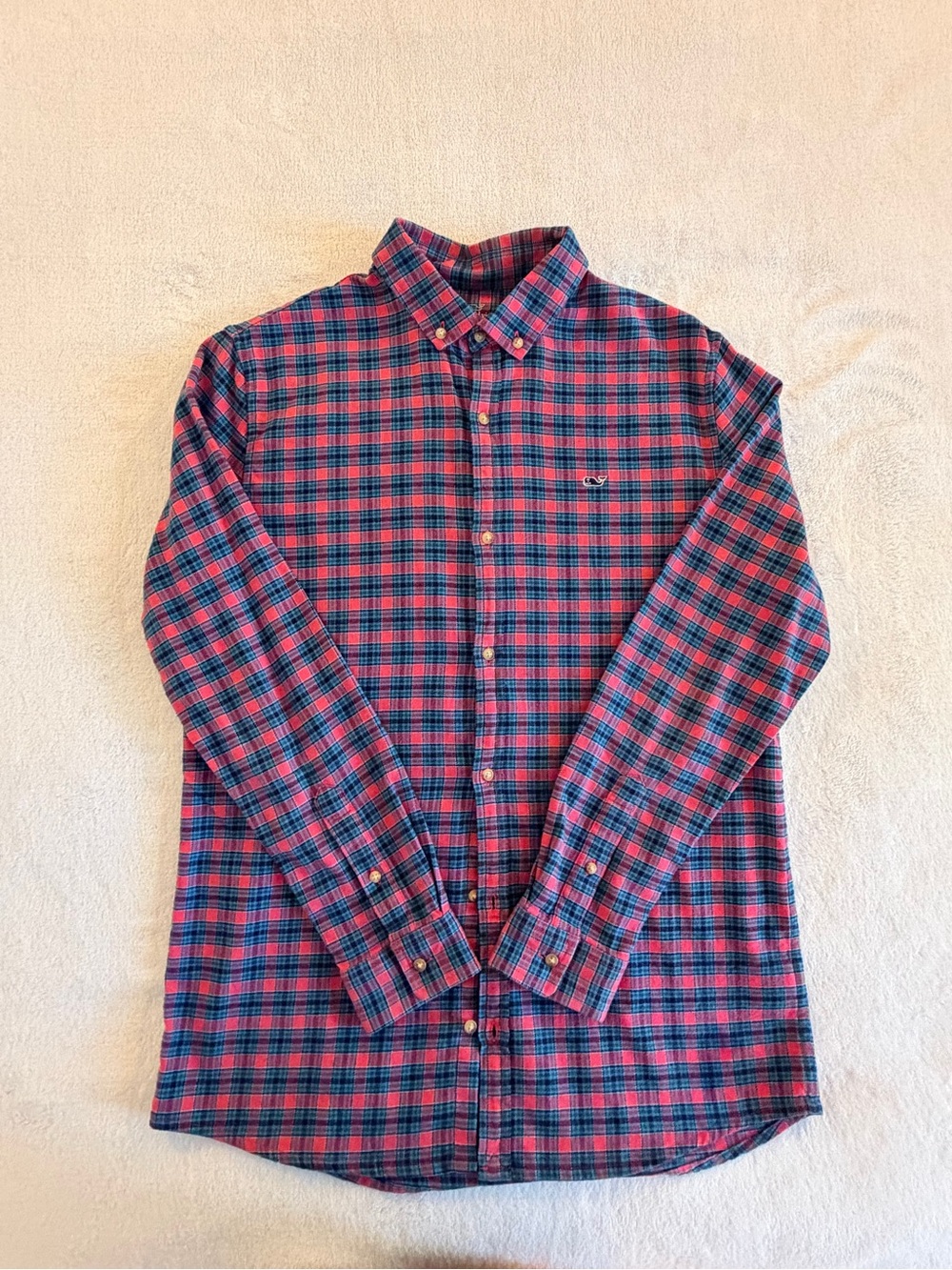 Vineyard Vines Red and Blue Plaid Button-Down Flannel Shirt